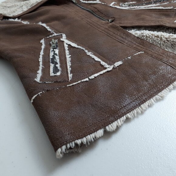 Brown Faux Shearling Suede Western Style Vest - Picture 4 of 12